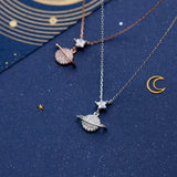 Zircon Star Planet Sterling Silver Pendant Necklace for Women