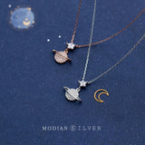 Zircon Star Planet Sterling Silver Pendant Necklace for Women