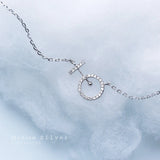 Clear CZ Circle Pendant Necklace Sterling Silver 925 Wedding Jewelry