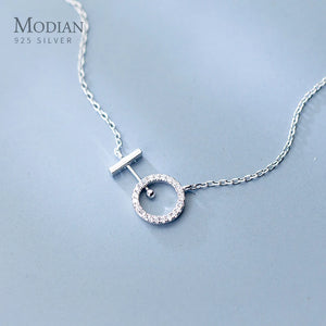 Clear CZ Circle Pendant Necklace Sterling Silver 925 Wedding Jewelry