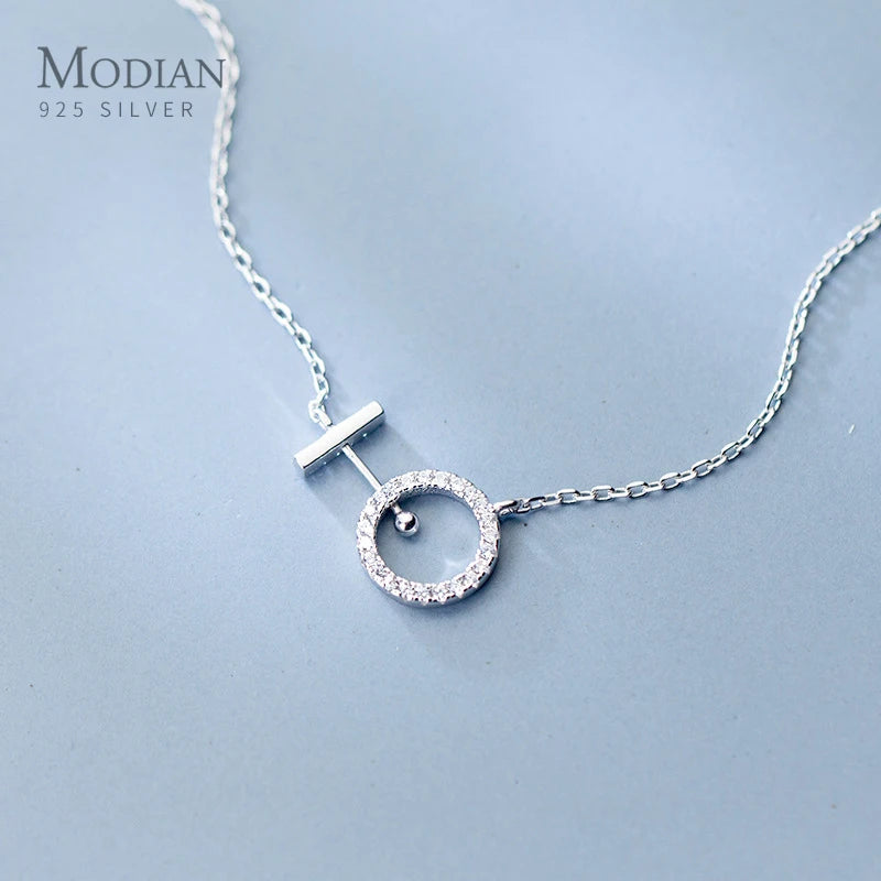 Clear CZ Circle Pendant Necklace Sterling Silver 925 Wedding Jewelry