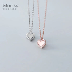 Zircon Hearts Pendant Necklace 925 Sterling Silver Chain Jewelry
