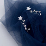 Silver Stars Charm Stud Earrings Clear CZ 925 Sterling Silver Wedding Jewelry