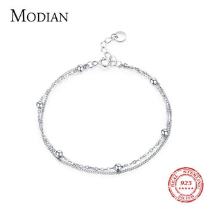 925 Sterling Silver Beads Link Chain Bracelet for Women Wedding Jewelry