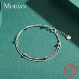 925 Sterling Silver Beads Link Chain Bracelet for Women Wedding Jewelry