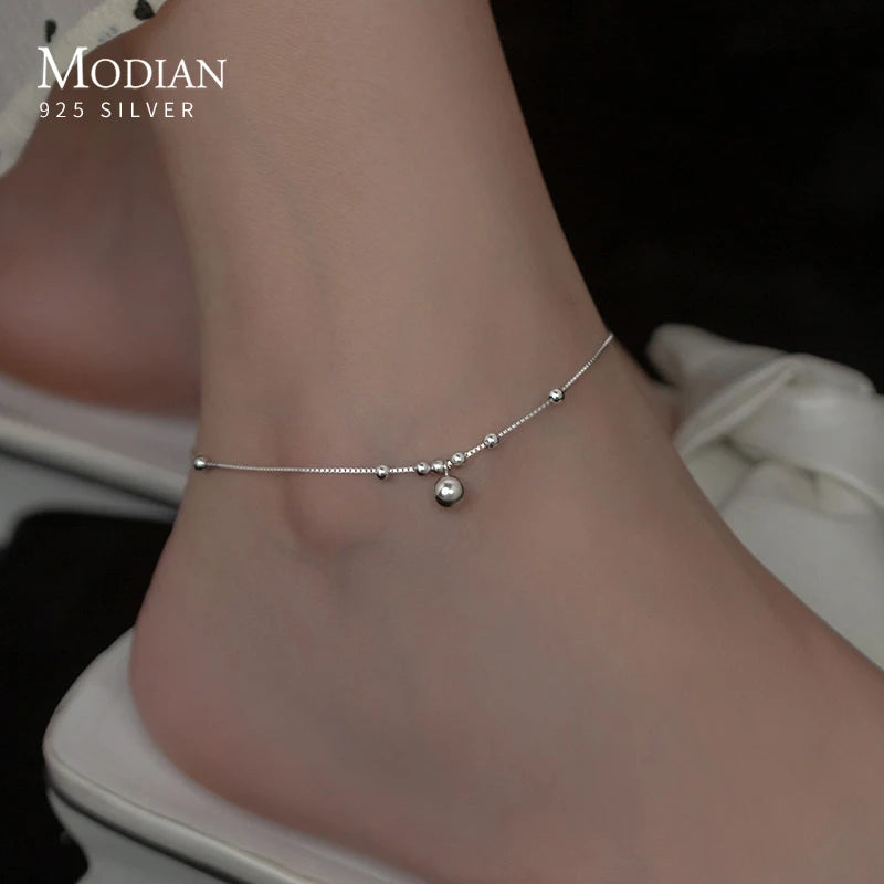 925 Silver Beads Anklet for Women Foot Jewelry