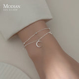 Sterling Silver Double Layer Moon Stars Bracelet Adjustable for Women
