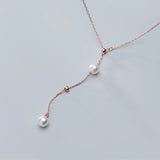 925 Sterling Silver Pearl Bead Necklace - Rose Chain Statement Jewelry