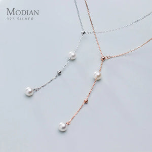 925 Sterling Silver Pearl Bead Necklace - Rose Chain Statement Jewelry