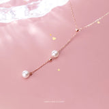 925 Sterling Silver Pearl Bead Necklace - Rose Chain Statement Jewelry