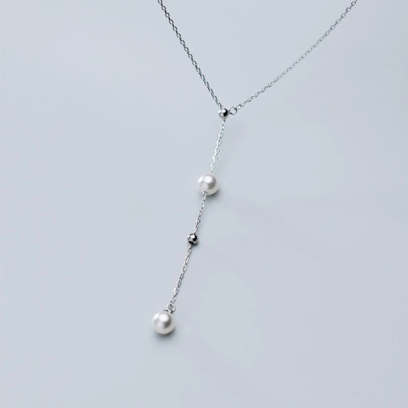 925 Sterling Silver Pearl Bead Necklace - Rose Chain Statement Jewelry