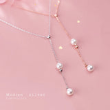 925 Sterling Silver Pearl Bead Necklace - Rose Chain Statement Jewelry
