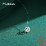 925 Silver CZ Chain Pendant Fishing Line Choker Necklace