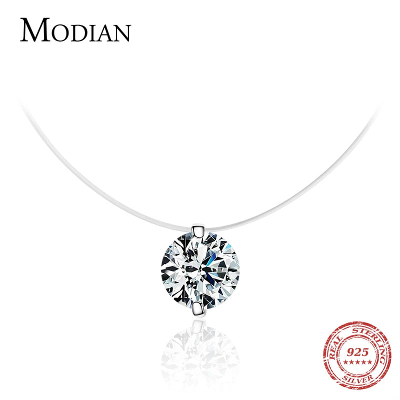 925 Silver CZ Chain Pendant Fishing Line Choker Necklace