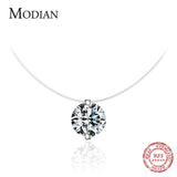 925 Silver CZ Chain Pendant Fishing Line Choker Necklace