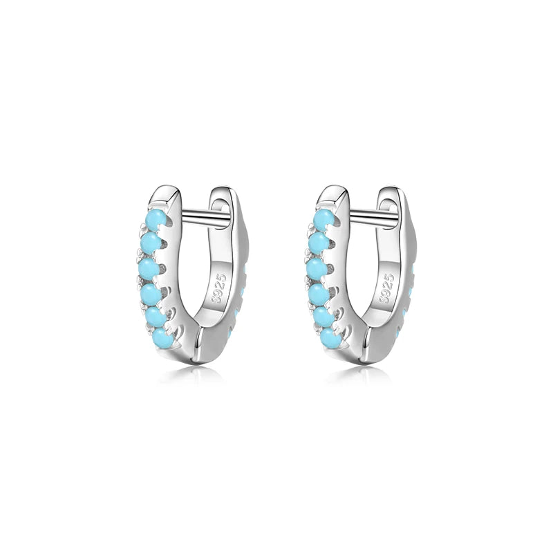 925 Silver Turquoise Tiny Hoop Earrings for Women Statement Jewelry