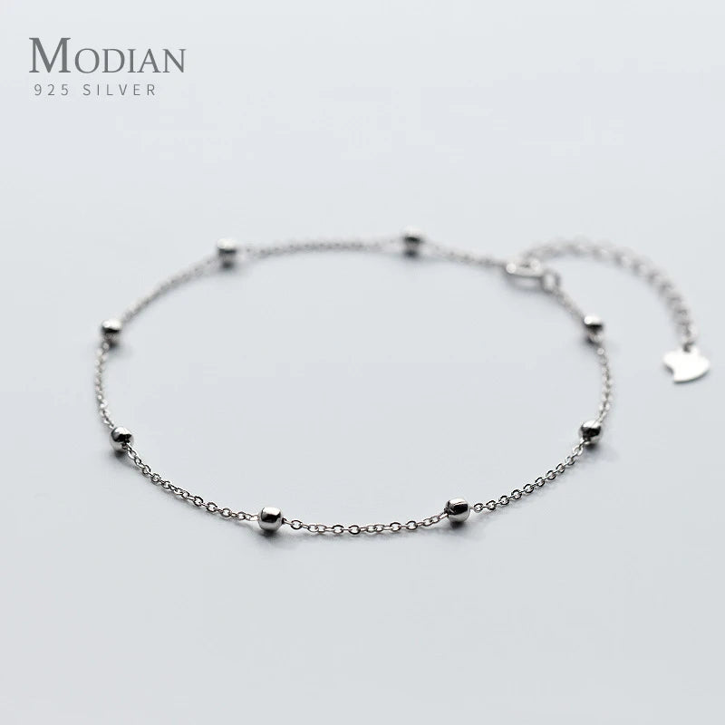 925 Sterling Silver Circle Charm Anklet Women Silver Jewelry