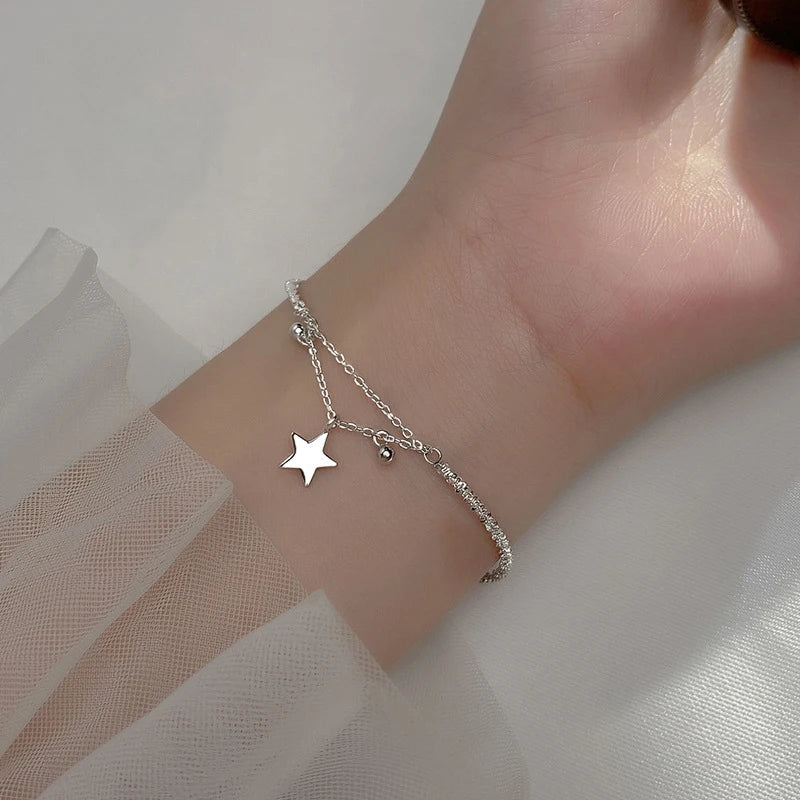 925 Sterling Silver Gypsophila Link Chain Bangle Bracelet