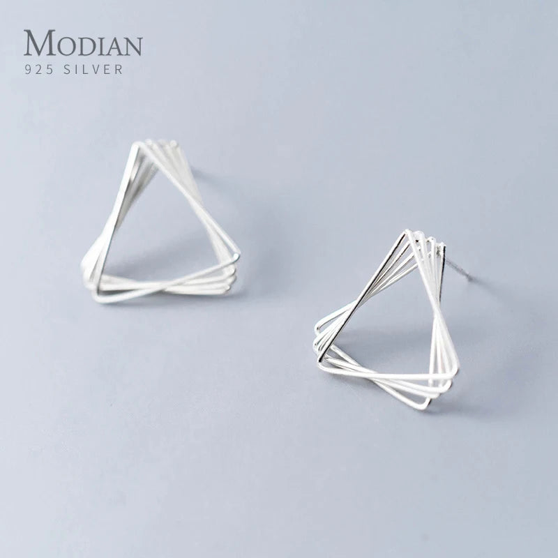 925 Silver Triangle Square Stud Earrings Geometric Ear Pin