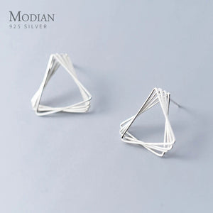 925 Silver Triangle Square Stud Earrings Geometric Ear Pin