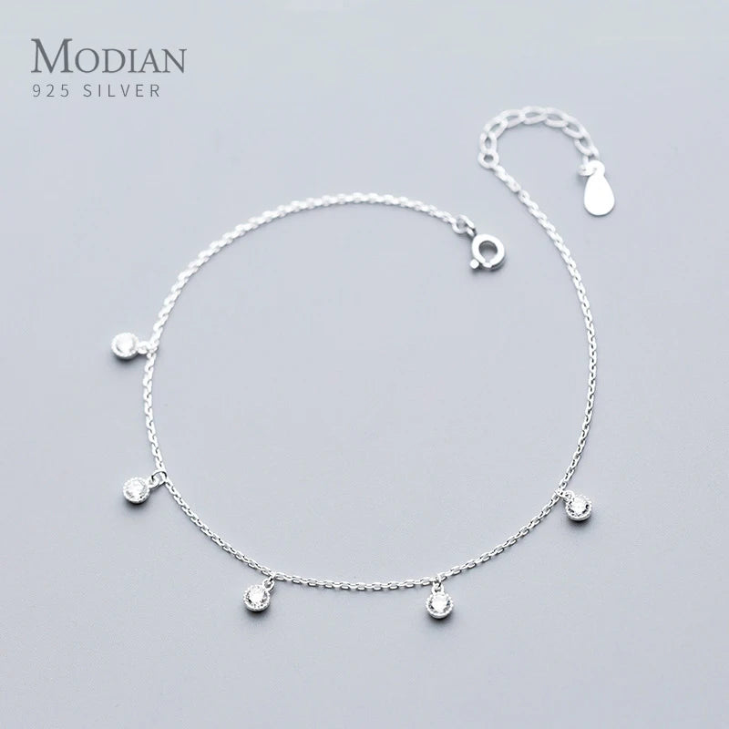 925 Sterling Silver CZ Bead Link Anklet Foot Jewelry