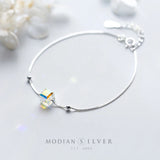 Rainbow 3D Square Bracelet Women Sterling Silver 925 Engagement Chain Jewelry