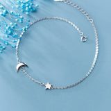 Star Moon Bracelet 925 Sterling Silver Link Chain Fine Jewelry