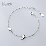 Star Moon Bracelet 925 Sterling Silver Link Chain Fine Jewelry