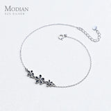 Enamel Flower Silver Anklet for Women Sterling Silver 925 Bracelet Foot Jewelry
