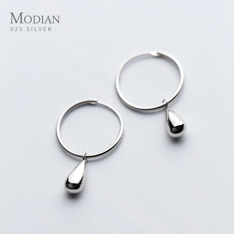 925 Silver Geometric Dangle Earrings Water Drops for Women