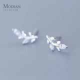 Small Leaves Tree Stud Earrings 925 Sterling Silver Spring Ear Studs Jewelry