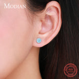 Vintage Turquoise Ear Studs 925 Sterling Silver Circle Stud Earrings