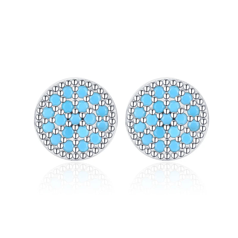 Vintage Turquoise Ear Studs 925 Sterling Silver Circle Stud Earrings