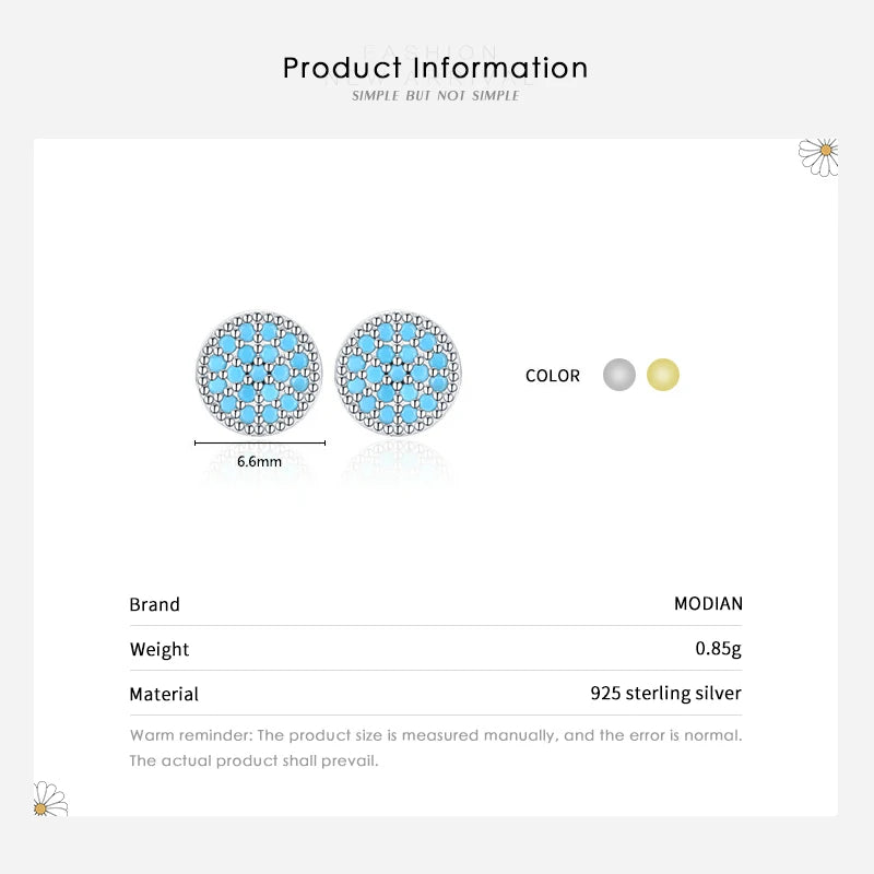 Vintage Turquoise Ear Studs 925 Sterling Silver Circle Stud Earrings