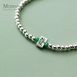 Sterling Silver Round 4mm Beads Bracelet Lucky Style Crystal For Women