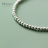 Sterling Silver Round 4mm Beads Bracelet Lucky Style Crystal For Women