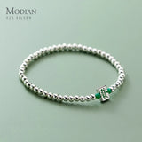 Sterling Silver Round 4mm Beads Bracelet Lucky Style Crystal For Women