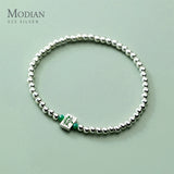 Sterling Silver Round 4mm Beads Bracelet Lucky Style Crystal For Women