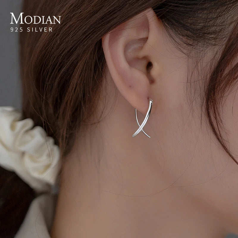 925 Silver Abstract Ear Buckles Women Hoop Earrings