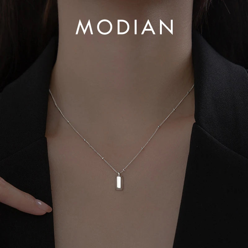 925 Silver Smooth Block Pendant Necklace Women Jewelry