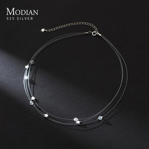 925 Silver Stars CZ Choker Necklace for Women