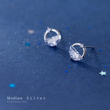 Geometric CZ Round Stud Earrings 925 Silver Wedding Jewelry