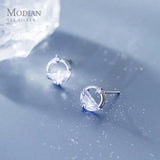 Geometric CZ Round Stud Earrings 925 Silver Wedding Jewelry