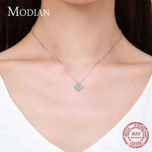 Sparkling Heart Pendant Necklace 925 Sterling Silver Clear Cz Wedding Jewelry