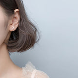 Real 925 Sterling Silver Zircon Feather Stud Earrings