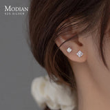Square CZ Stud Earrings 925 Sterling Silver Platinum Plated 3MM 4mm 5mm