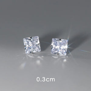Square CZ Stud Earrings 925 Sterling Silver Platinum Plated 3MM 4mm 5mm