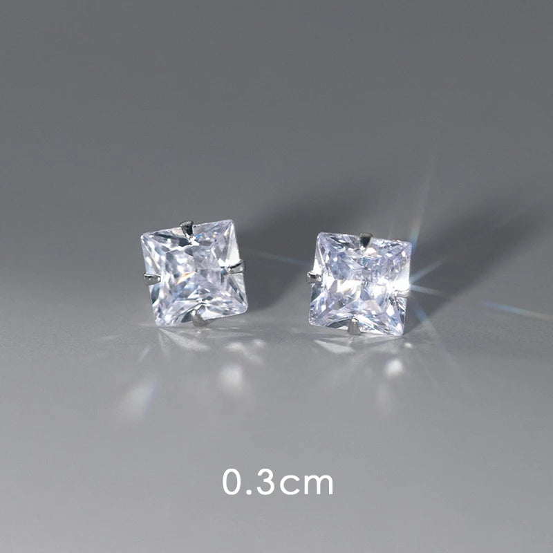 Square CZ Stud Earrings 925 Sterling Silver Platinum Plated 3MM 4mm 5mm