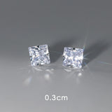 Square CZ Stud Earrings 925 Sterling Silver Platinum Plated 3MM 4mm 5mm