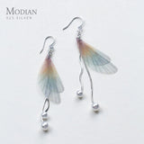 925 Silver Colorful Wings Geometric Pearl Earring for Women